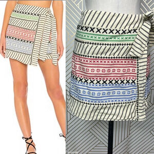 Dodo Bar Or Leonil Mini Wrap Skirt in Colorful Embroidered Size Medium